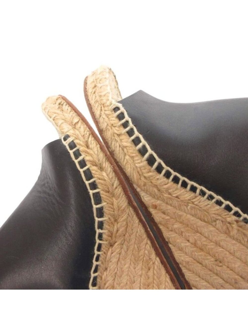 Celine Wedge Sole Sandals Espadrille Leather Bicolor 34 Black Beige - Picture 8 of 9